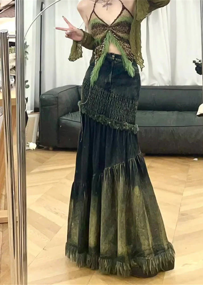 Unique Tassel Patchwork Denim Fish Tail Skirt Spring - Image 3