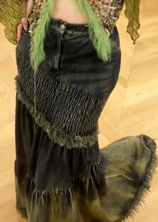 Unique Tassel Patchwork Denim Fish Tail Skirt Spring - Image 4