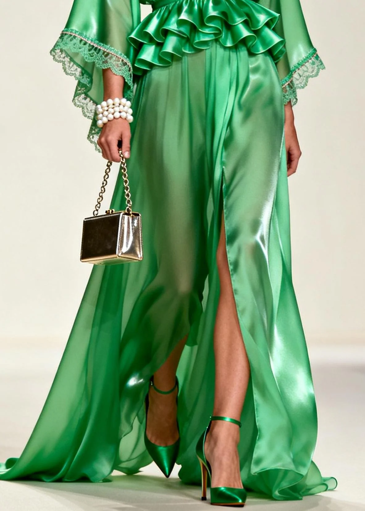 Unique Tea Green solid color Side Open Chiffon Party Dress Summer - Image 4