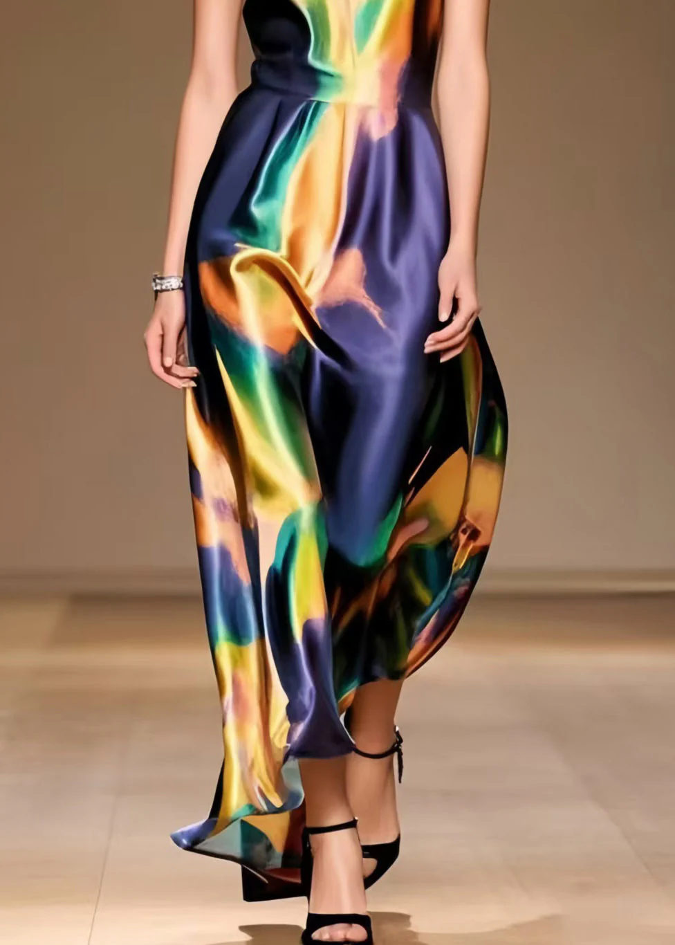 Unique Tie Dye Draping Silk Spaghetti Strap Dress Summer - Image 4