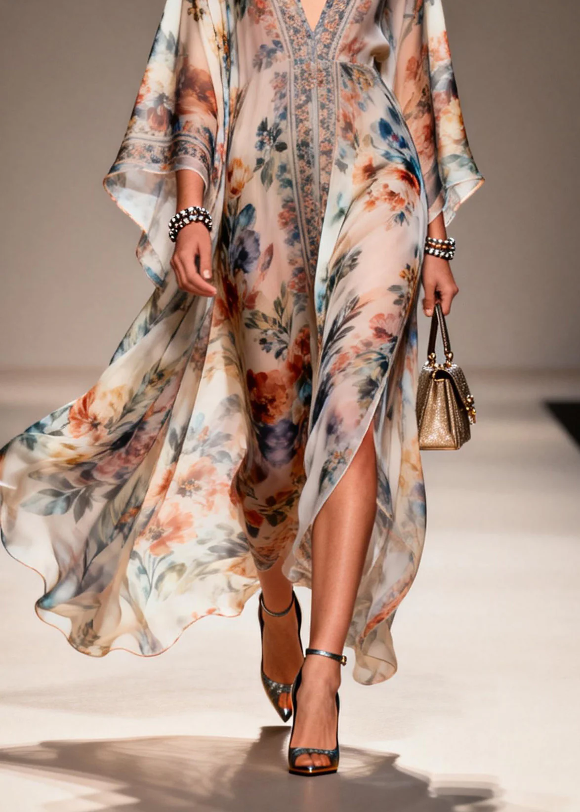 Unique V Neck Print Chiffon Maxi Dresses Spring - Image 4