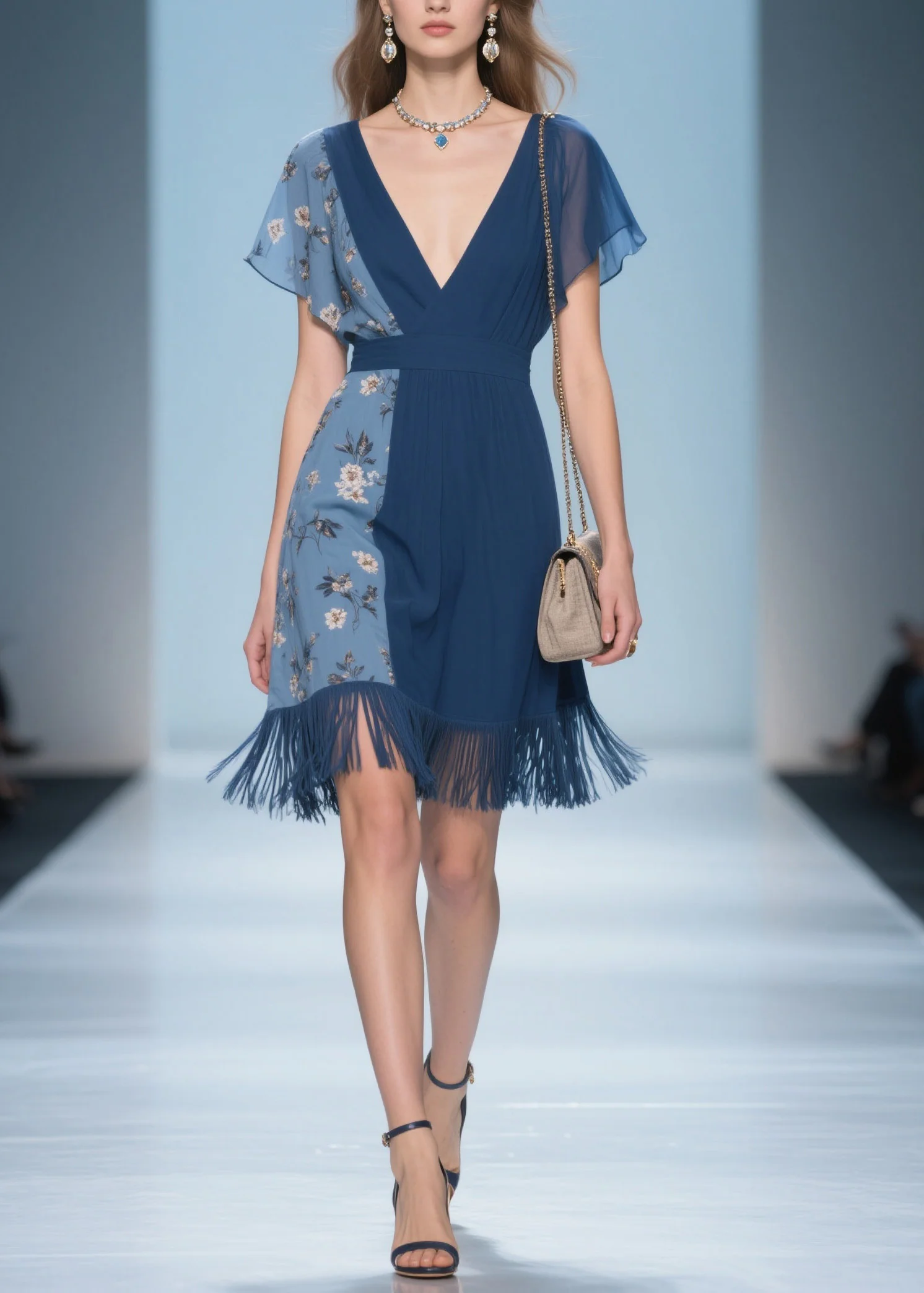 Unique V Neck Print Tassel Patchwork Cotton Dresses Summer - Image 3