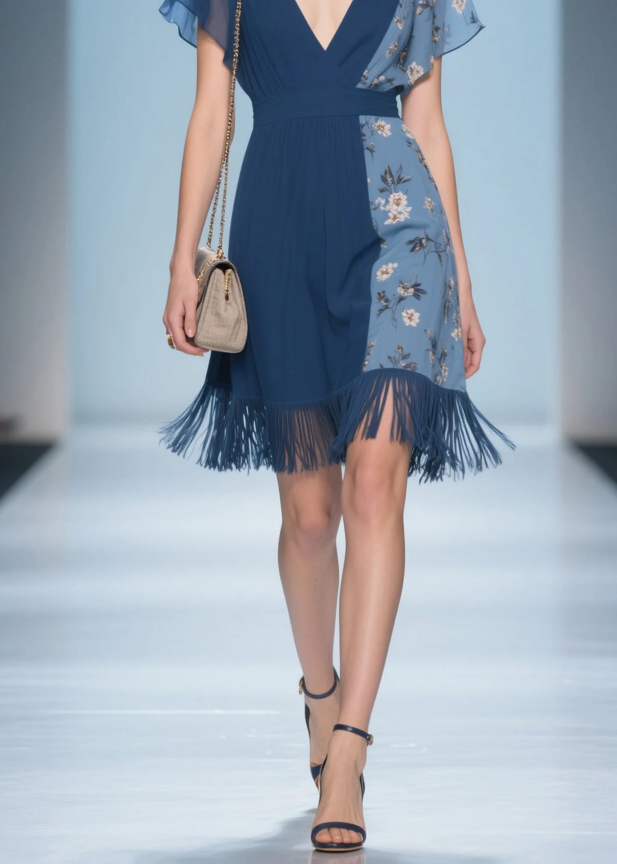 Unique V Neck Print Tassel Patchwork Cotton Dresses Summer - Image 4