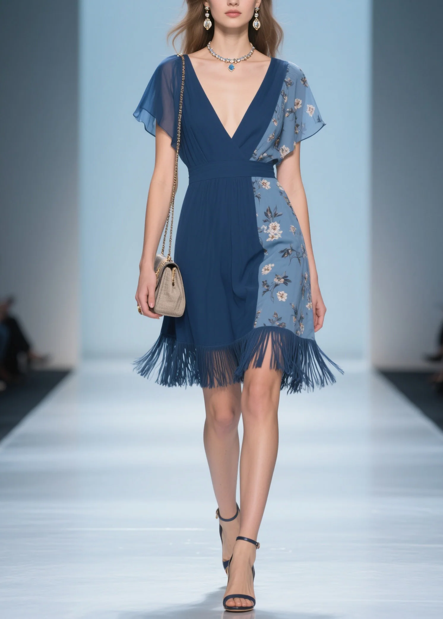 Unique V Neck Print Tassel Patchwork Cotton Dresses Summer - Image 5