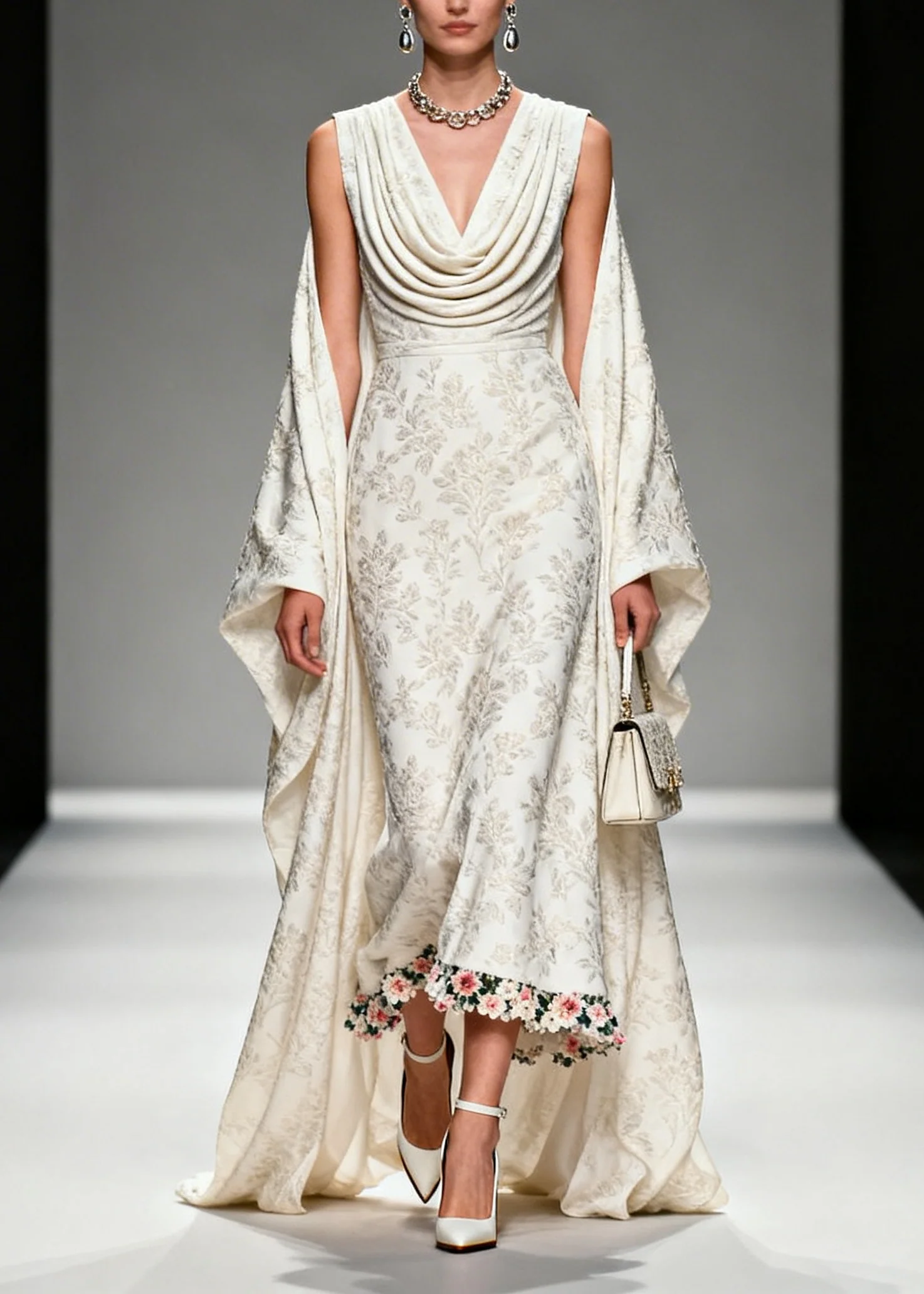 Unique White Jacquard Flower Patchwork Silk Vacation Dresses Summer
