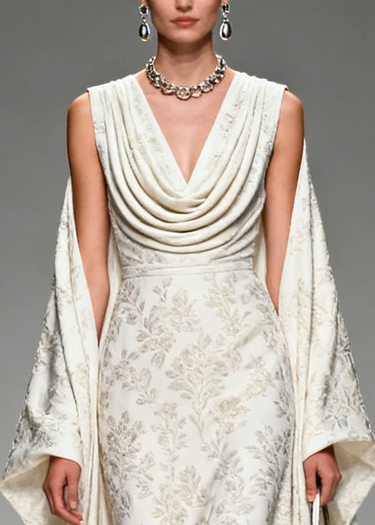 Unique White Jacquard Flower Patchwork Silk Vacation Dresses Summer - Image 2