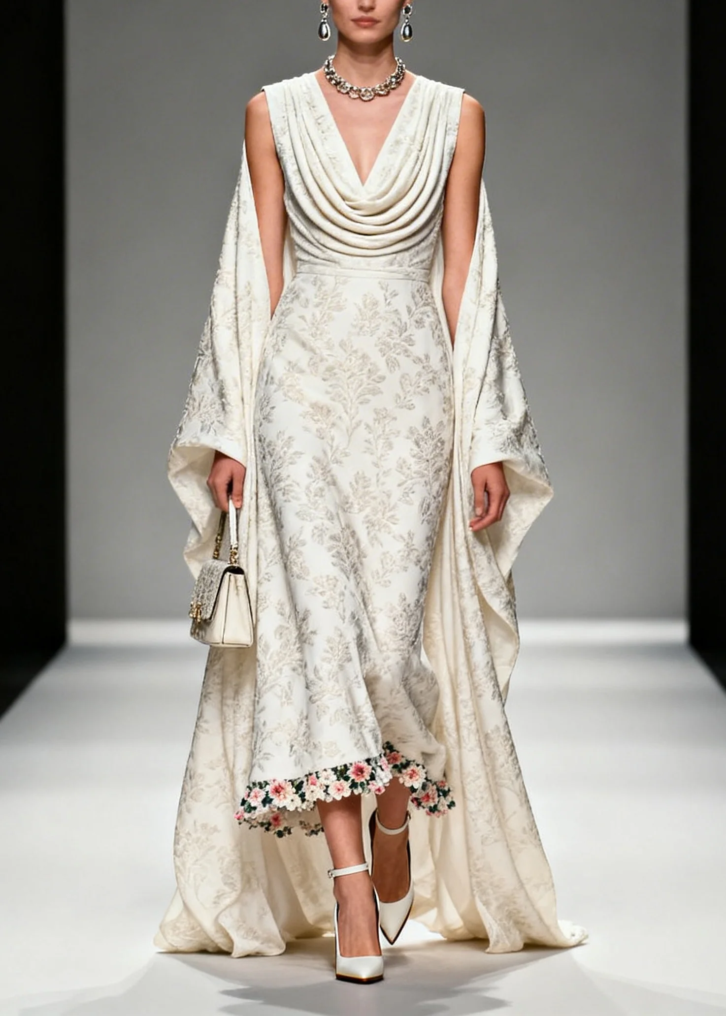 Unique White Jacquard Flower Patchwork Silk Vacation Dresses Summer - Image 3