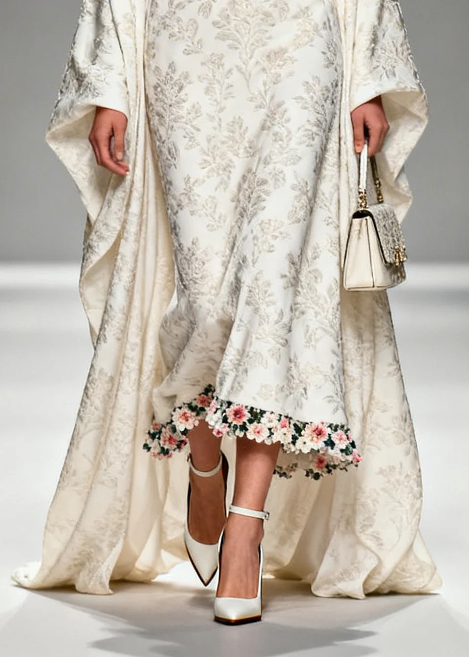Unique White Jacquard Flower Patchwork Silk Vacation Dresses Summer - Image 4