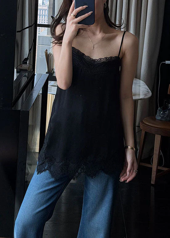 Unique White Lace Patchwork Cotton Spaghetti Strap Top Summer - Image 2