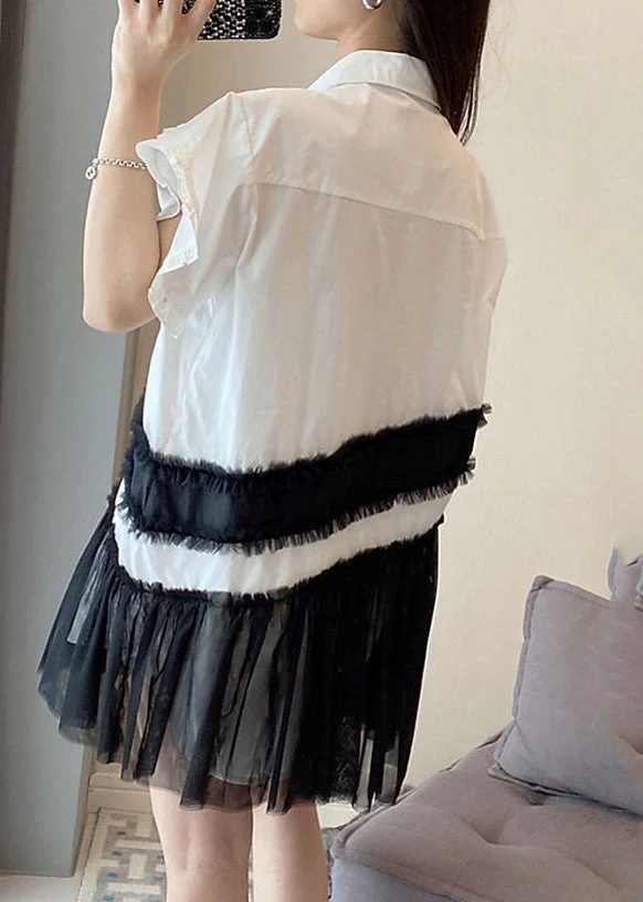 Unique White Oversized Patchwork Cotton Mini Dresses Summer - Image 4