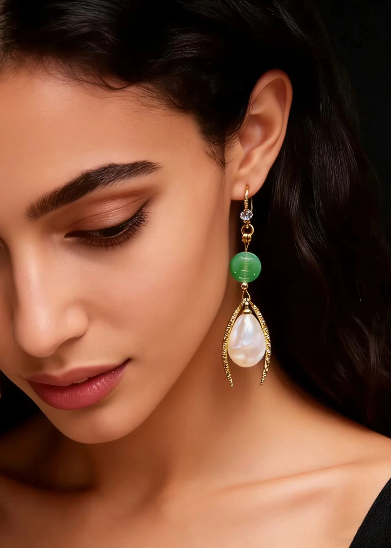 Unique White Pearl Water Droplet Fine Jade Drop Earrings - Image 3