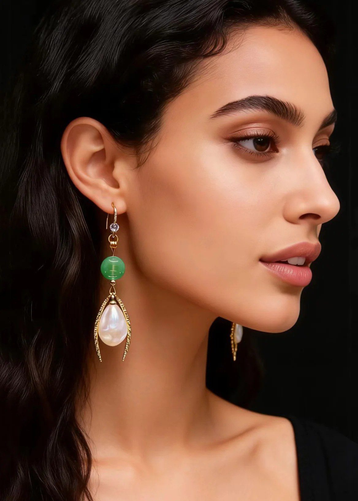 Unique White Pearl Water Droplet Fine Jade Drop Earrings - Image 4