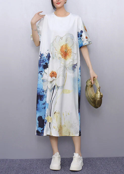 Unique White Print Cotton Straight Dresses Summer - Image 2