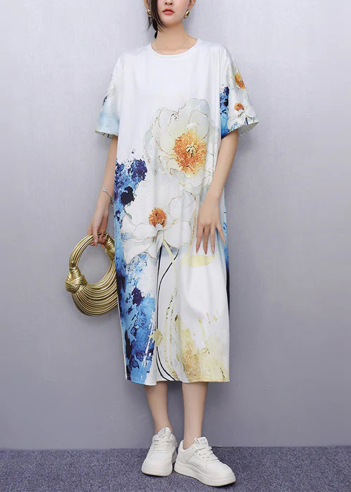 Unique White Print Cotton Straight Dresses Summer - Image 3