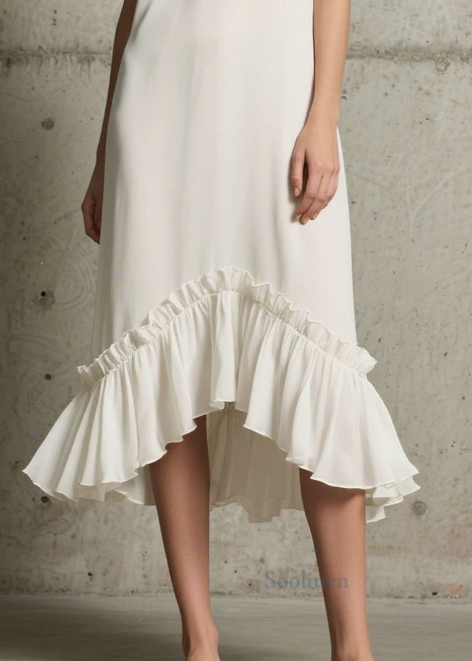 Unique White Ruffled Patchwork Chiffon Dress Sleeveless - Image 4