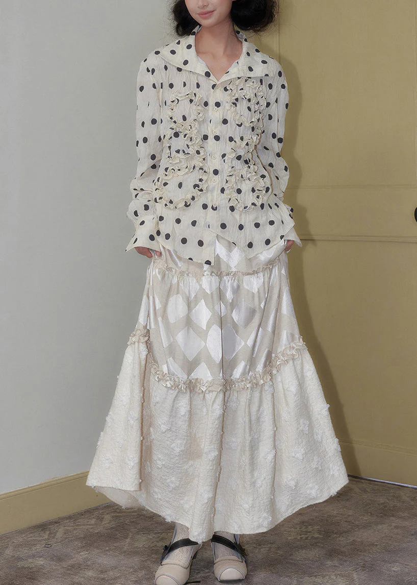 Unique White Ruffled Print Chiffon Shirt Tops Spring - Image 5