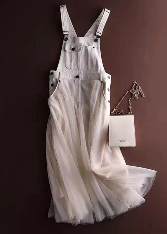 Unique Grey Tulle Patchwork Denim Strap Dress Summer - Image 2