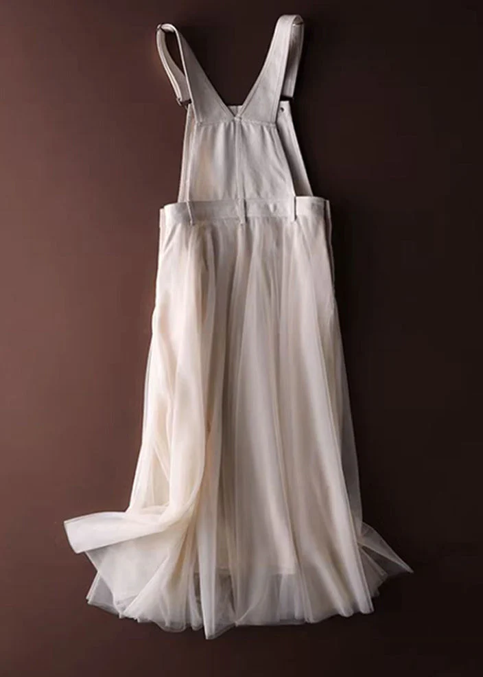 Unique Grey Tulle Patchwork Denim Strap Dress Summer - Image 4