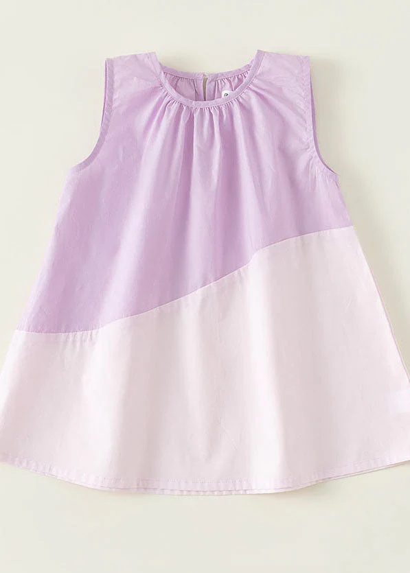 Unique Yellow O Neck Patchwork Cotton Baby Girls Dresses Sleeveless - Image 2