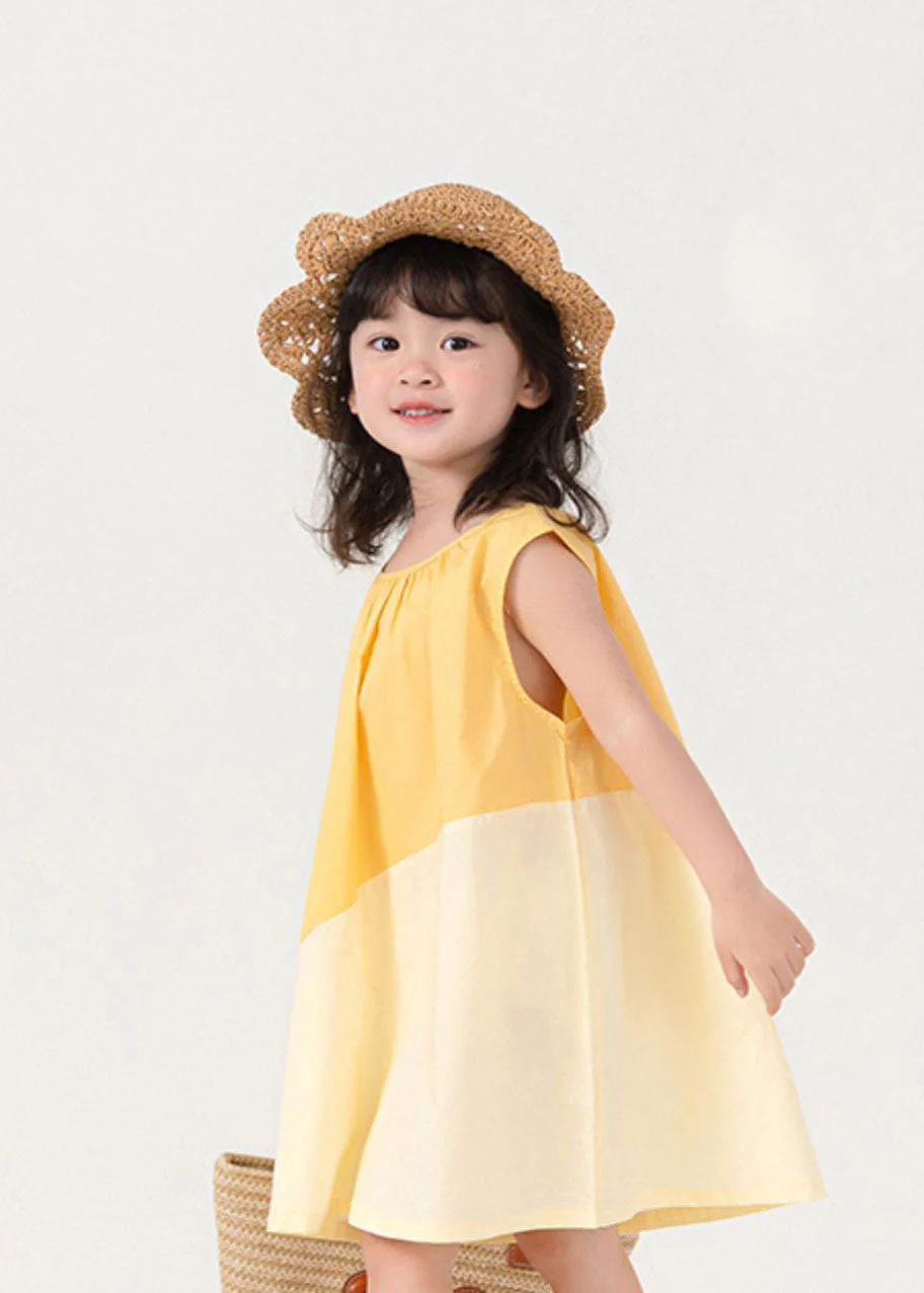 Unique Yellow O Neck Patchwork Cotton Baby Girls Dresses Sleeveless - Image 4