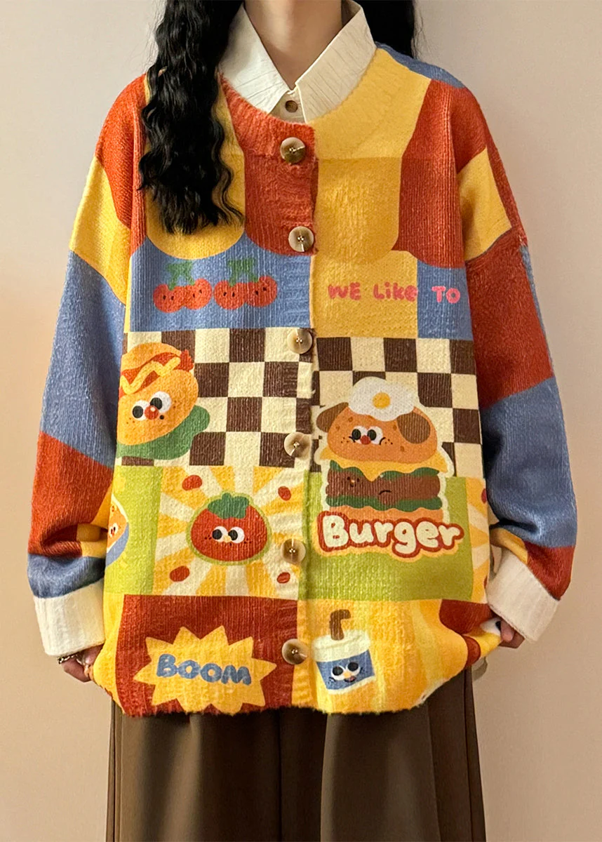 Unique Yellow Plaid Print Patchwork Knit Sweater Spring - Image 2