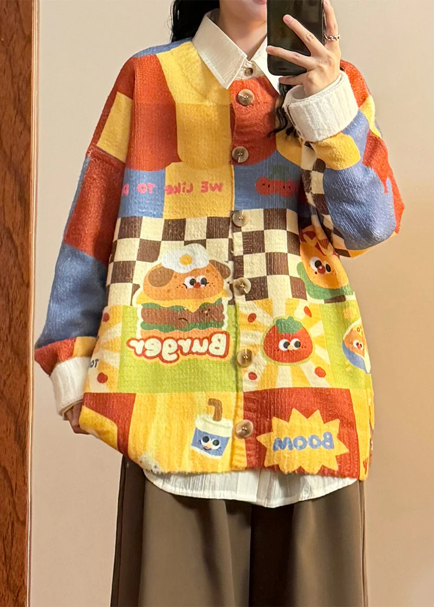 Unique Yellow Plaid Print Patchwork Knit Sweater Spring - Image 3