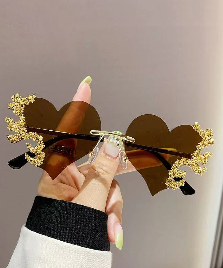 Unique Yellow Resin Zircon Love Tear Sunglasses - Image 2