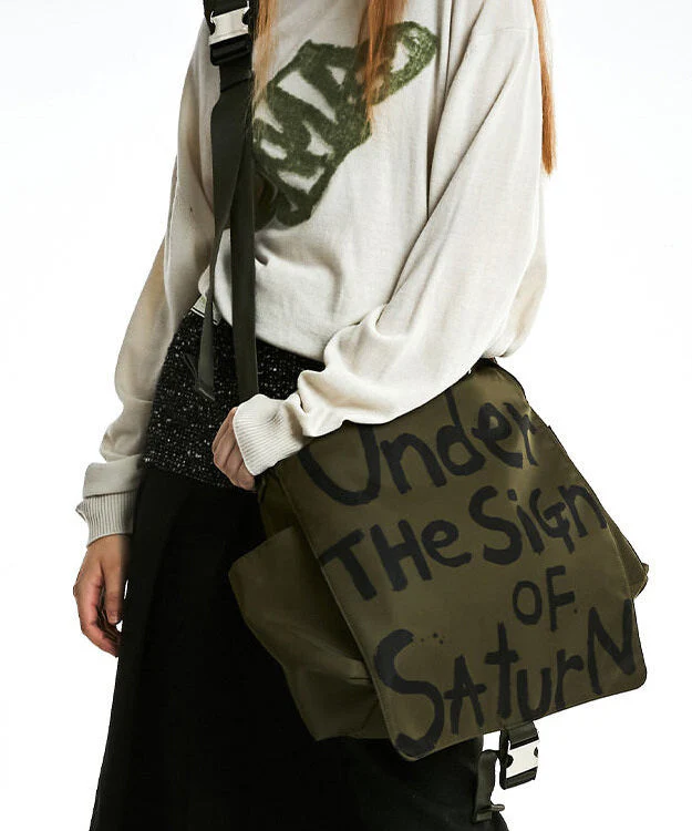 Vintage Army Green Letter Print Large Capacity Cotton Messenger Bag - Image 2