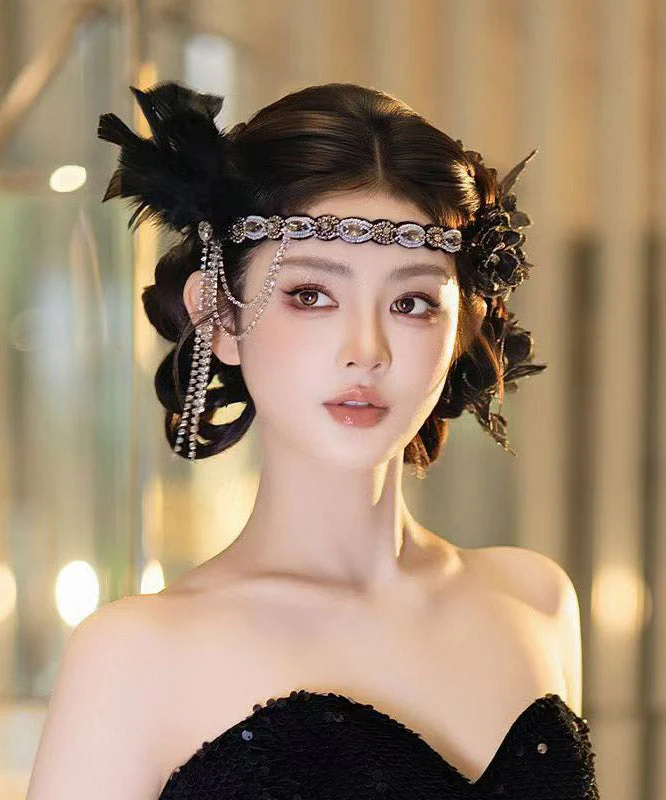 Vintage Black Alloy Zircon Feather Tassel HairPiece - Image 2
