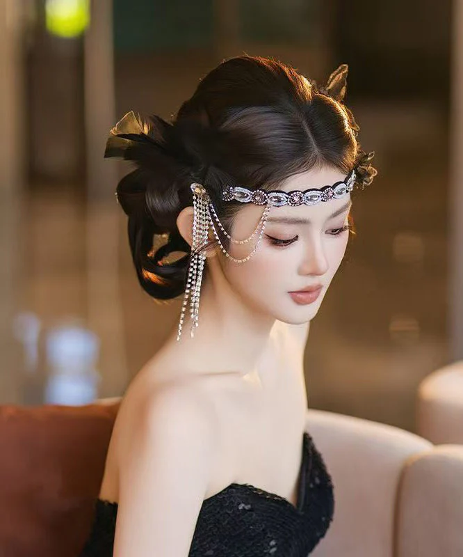 Vintage Black Alloy Zircon Feather Tassel HairPiece - Image 4