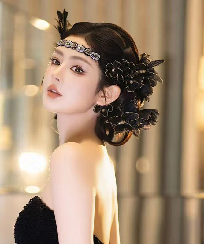 Vintage Black Alloy Zircon Feather Tassel HairPiece - Image 5