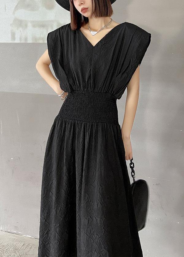 Vintage Black Cinched V Neck Sleeveless Summer Maxi Dresses - Image 2