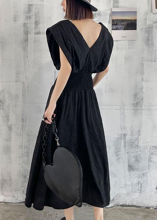 Vintage Black Cinched V Neck Sleeveless Summer Maxi Dresses - Image 3