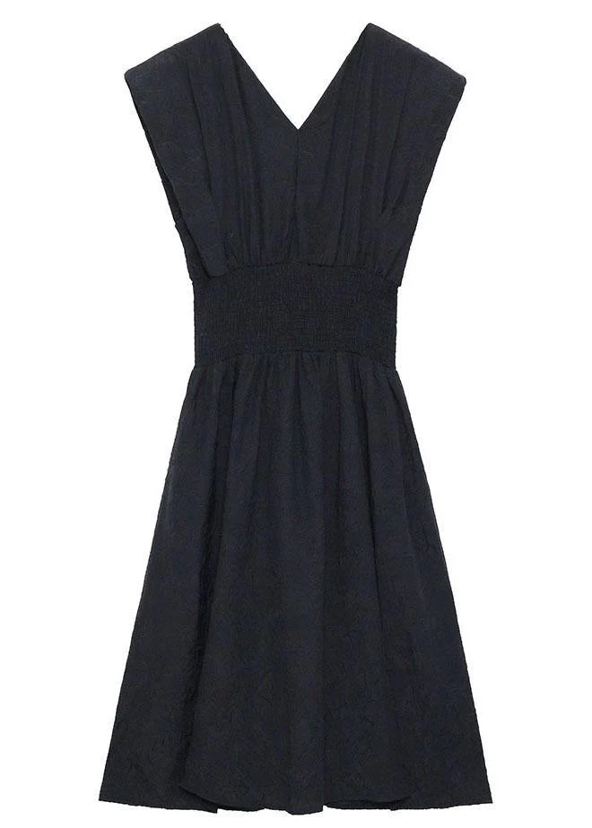 Vintage Black Cinched V Neck Sleeveless Summer Maxi Dresses - Image 4