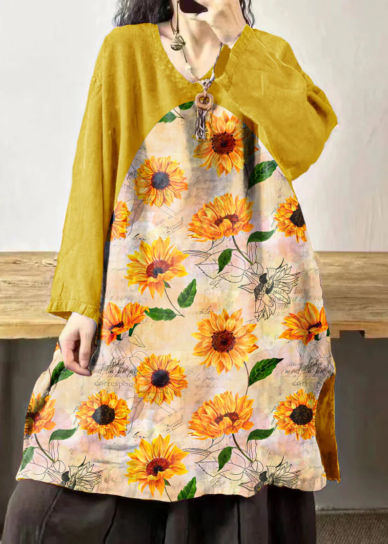 Vintage Black flower V Neck Embroidered Patchwork Linen Mid Dresses Fall - Image 12