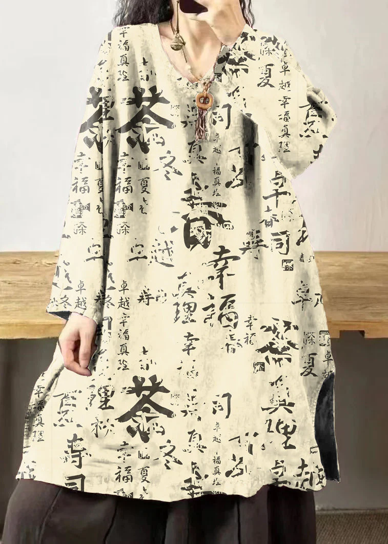 Vintage Black flower V Neck Embroidered Patchwork Linen Mid Dresses Fall - Image 9