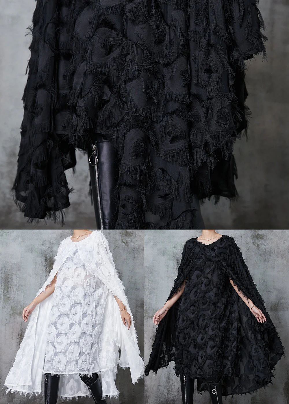 Vintage Black Fluffy Cotton Vacation Dresses Cloak Sleeves - Image 4