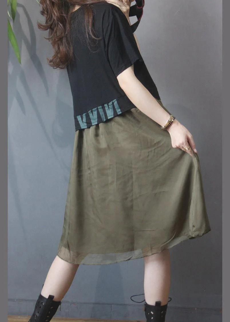 Vintage Black Graphic Patchwork Green Dress Summer - Image 5