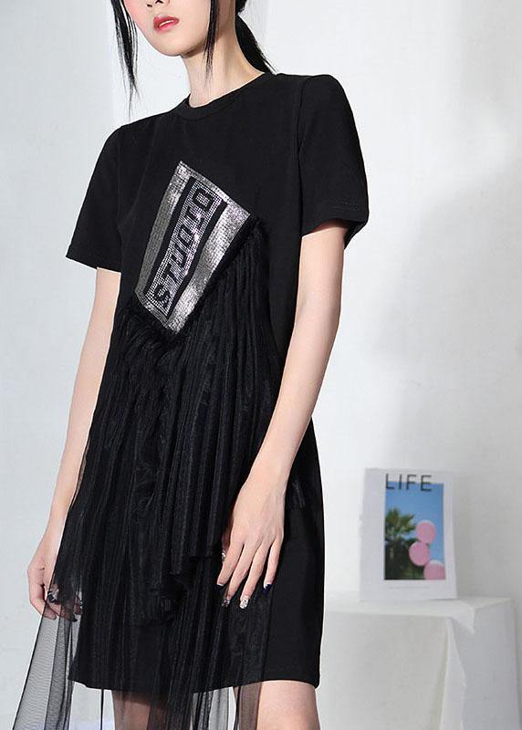 Vintage Black Hot drilling Patchwork Tulle Mini Dresses Summer - Image 2