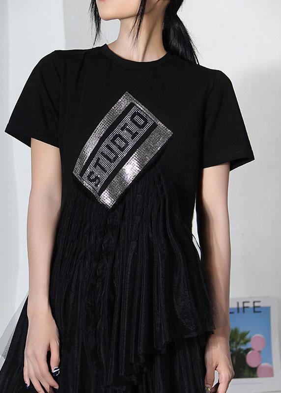 Vintage Black Hot drilling Patchwork Tulle Mini Dresses Summer - Image 3
