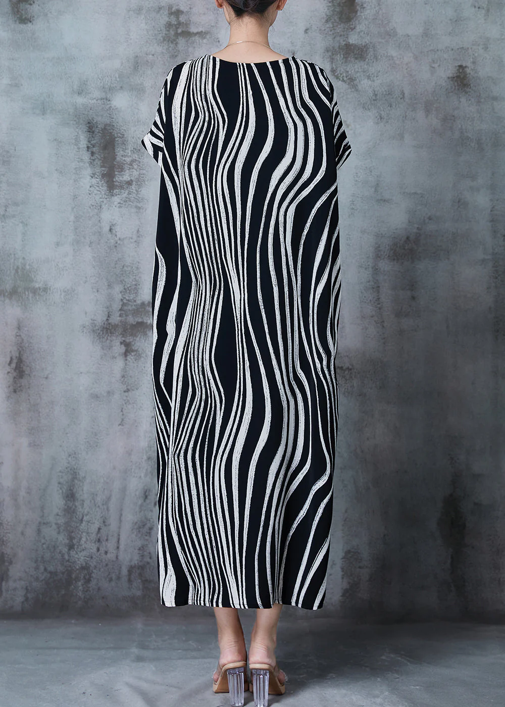 Vintage Black Oversized Striped Chiffon Dress Summer - Image 4