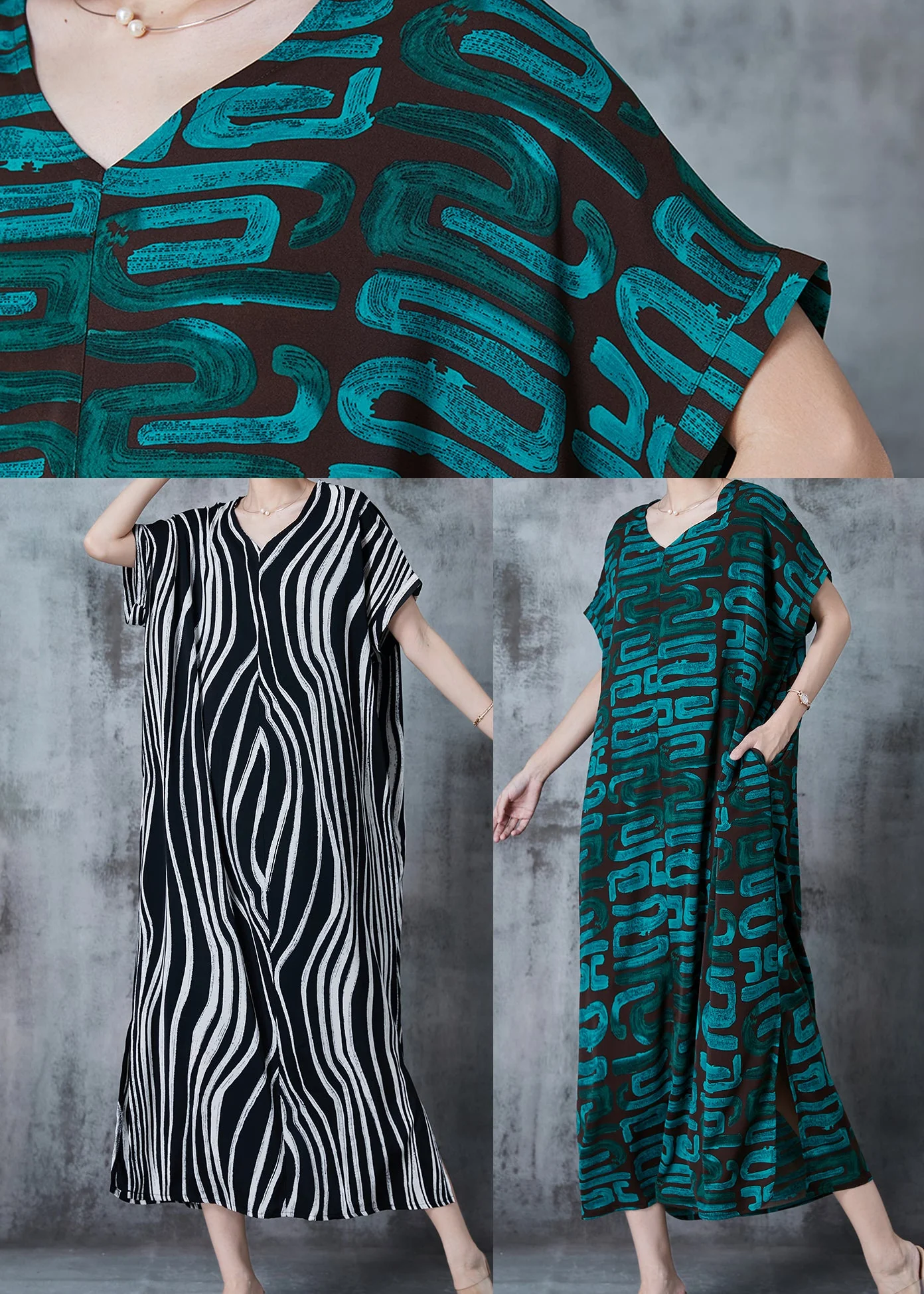 Vintage Black Oversized Striped Chiffon Dress Summer - Image 5