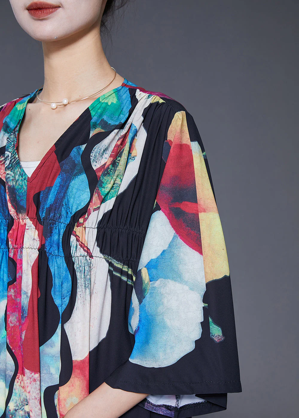 Vintage Black Oversized Wrinkled Print Chiffon Long Dress Summer - Image 5