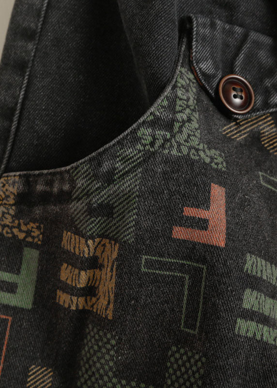 Vintage Black Pockets Graphic Print Denim Harem Pants Spring - Image 4