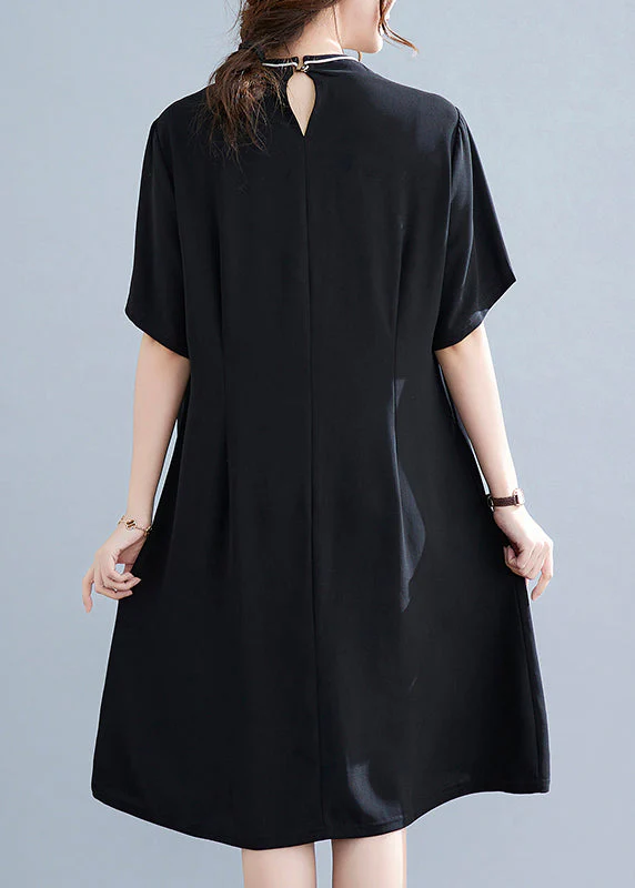 Vintage Black Stand Collar Button Butterfly Embroideried Cheongsam Dresses Short Sleeve - Image 4