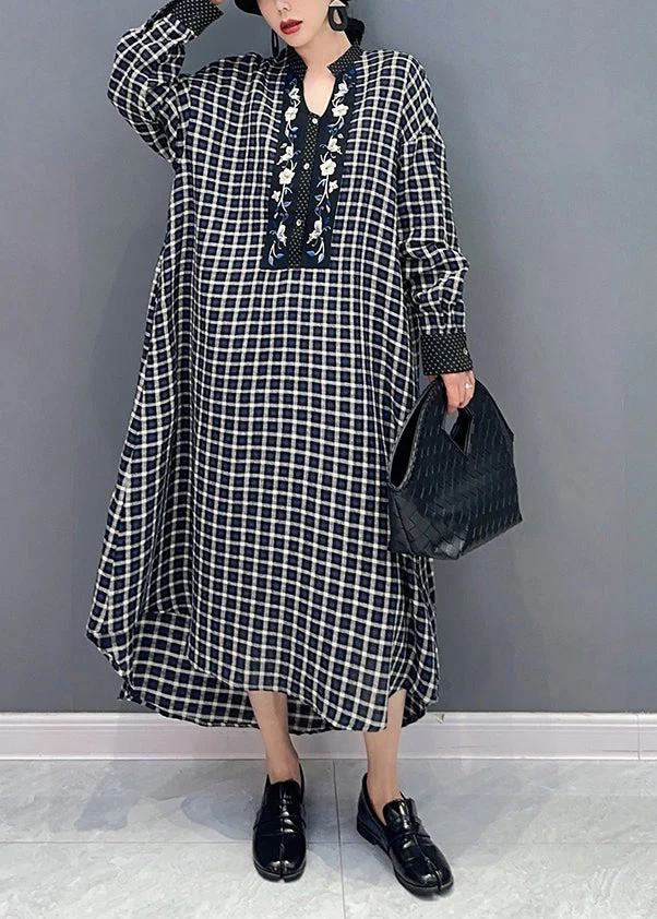 Vintage Black V Neck Plaid Holiday Dress Spring - Image 4