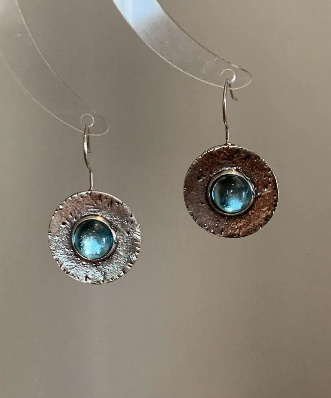 Vintage Blue Copper Alloy Gem Stone Hoop Earrings