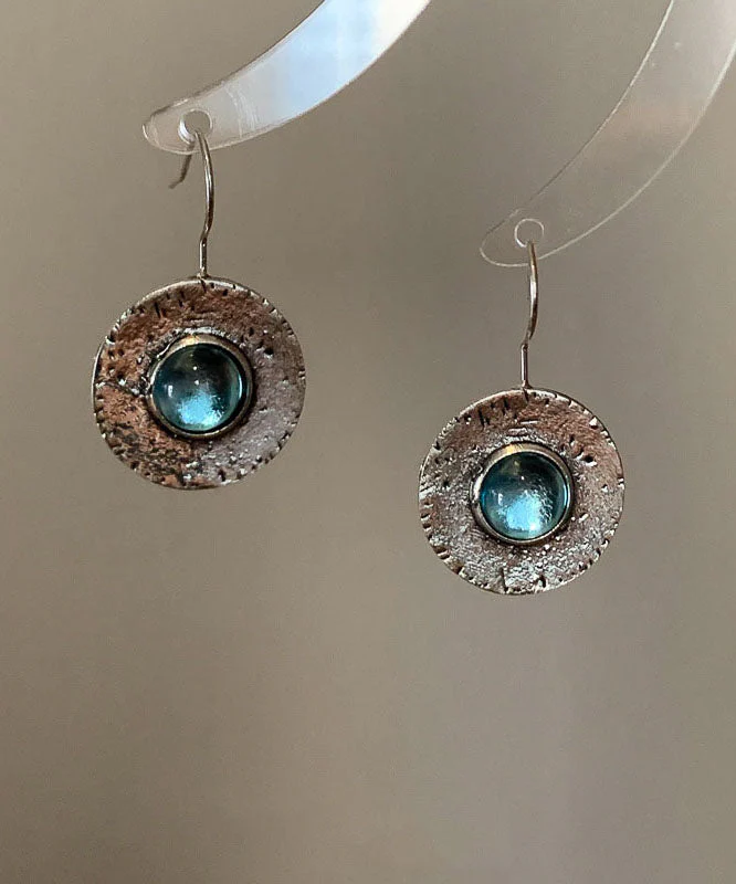 Vintage Blue Copper Alloy Gem Stone Hoop Earrings - Image 4