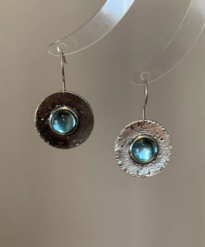 Vintage Blue Copper Alloy Gem Stone Hoop Earrings - Image 5