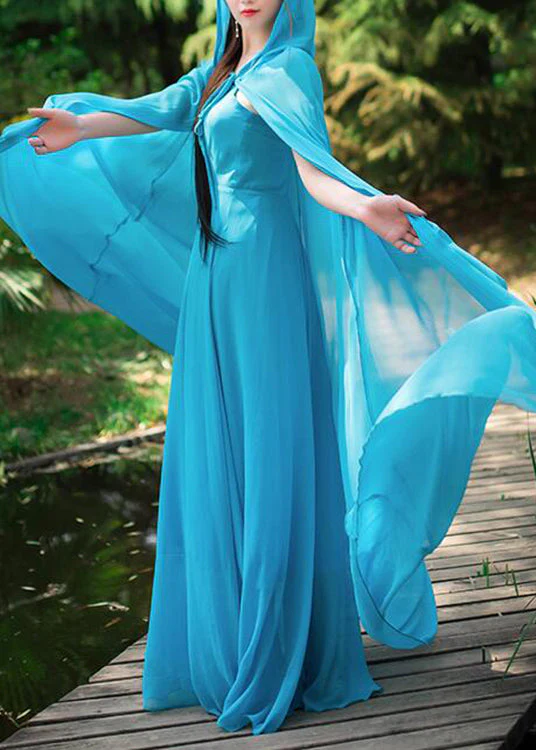 Vintage Blue Neck Tie Chiffon Cloak And Slip Dress Two Piece Set Spring - Image 4